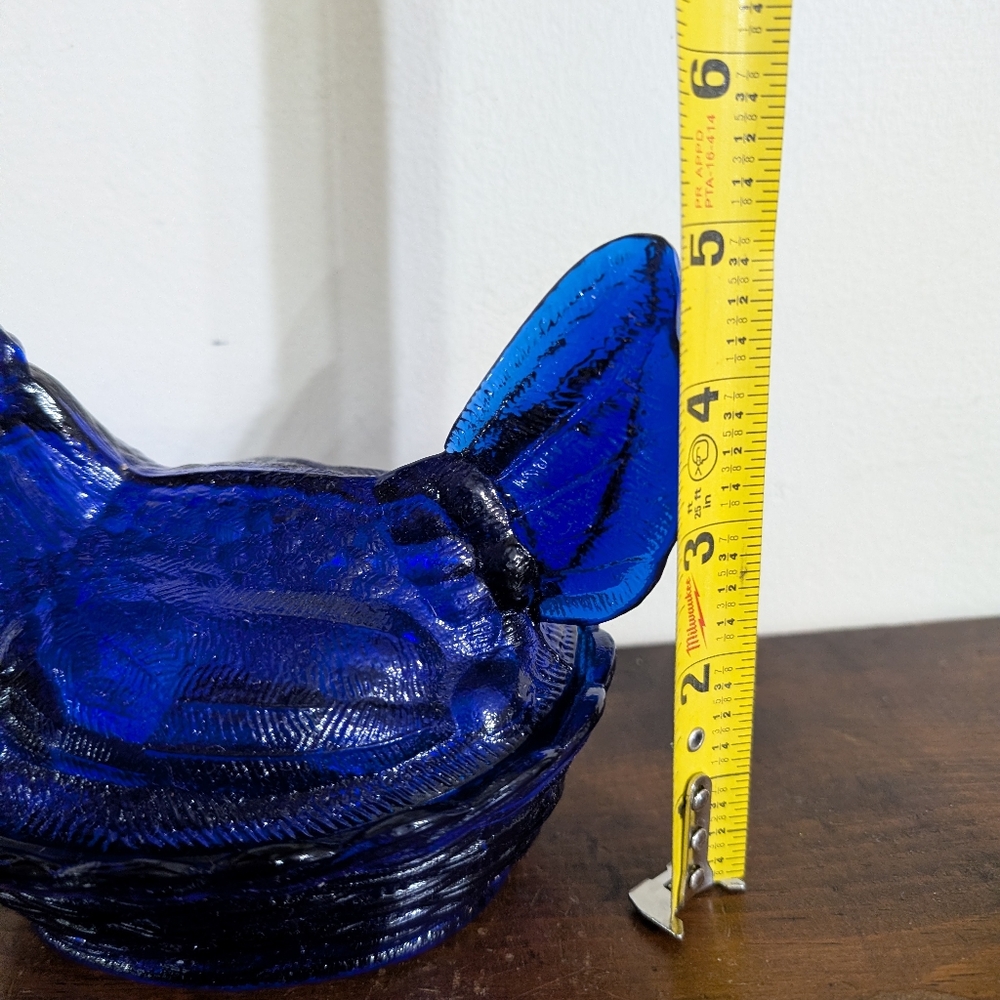 Vintage LG Wright Cobalt Blue Glass Hen on Nest - Split Tail HON MCM Farmhouse - Picture 10 of 13
